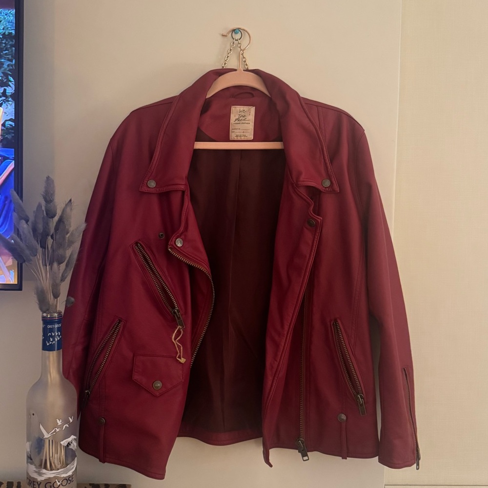 Free people red moto jacket size small leather